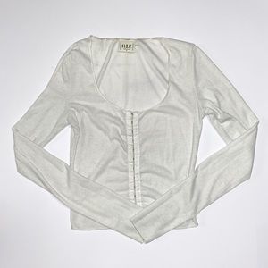 Scoop Neck Hook-And-Eye Long Sleeve Shirt